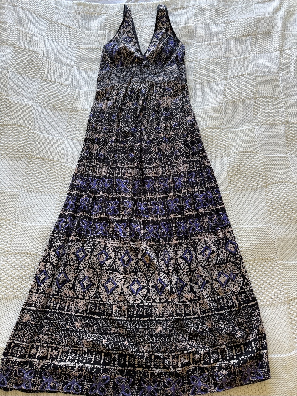 Angie Black, Cream and Purple Printed Maxi Dress